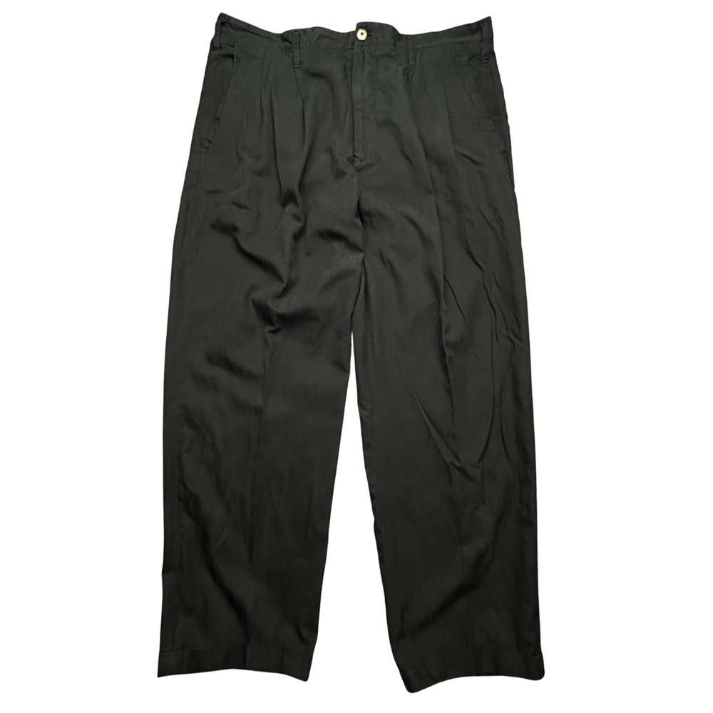Winston Woods Pants Mens 40 Black‎ Silk Cotton Pleated Straight Leg Trousers